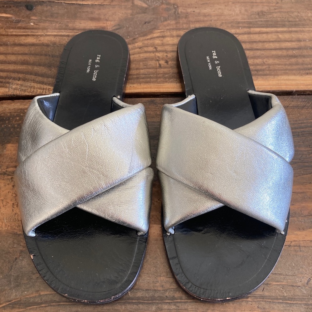 Rag & Bone Keaton Slide Size 6. Silver Leather Sa… - image 2
